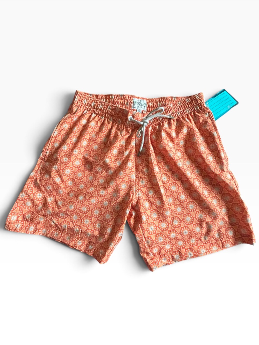 Free Planet Coral-Orange Geometric Hybrid Swim Shorts